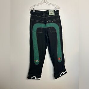 Vintage EVISU Genes jeans Big Green Seagull Logo Denim Mens Pants Lot 0454 34X34